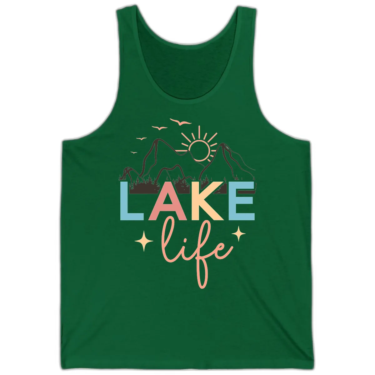 Mountain Lake Life Typography Tank in Kelly